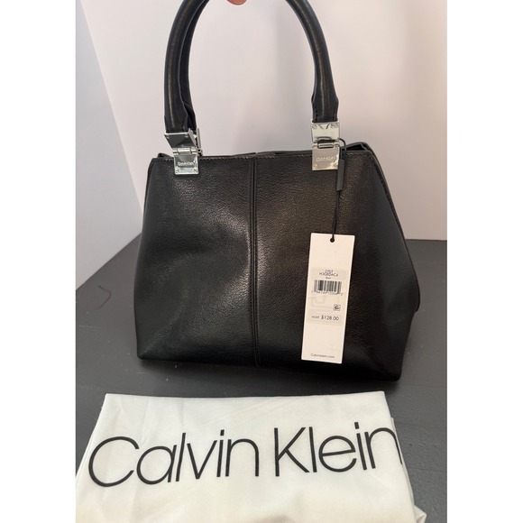 Calvin Klein Granite Satchel Black With Magnetic Snap MISSING CROSSBODY STRAP - Picture 3 of 13